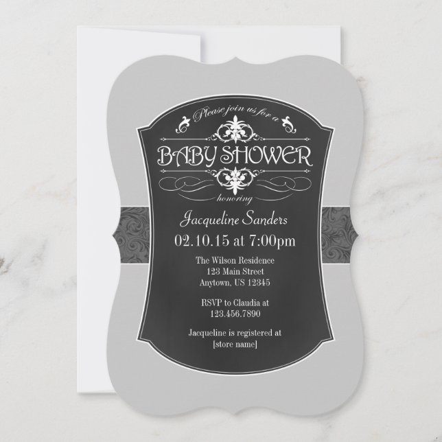 Gray Chalkboard Baby Shower Invitation (Front)