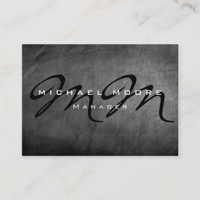 Gray Chalkboard Chubby Monogram Business Card (Front)