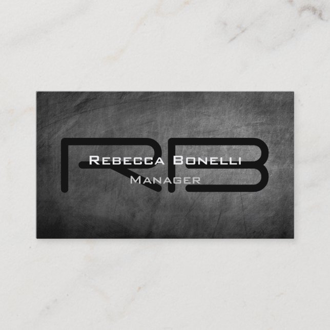 Gray Chalkboard Monogram Manager Business Card (Front)