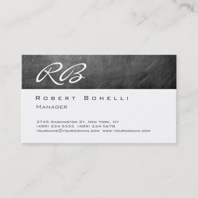 Gray Chalkboard Pattern Monogram Business Card (Front)