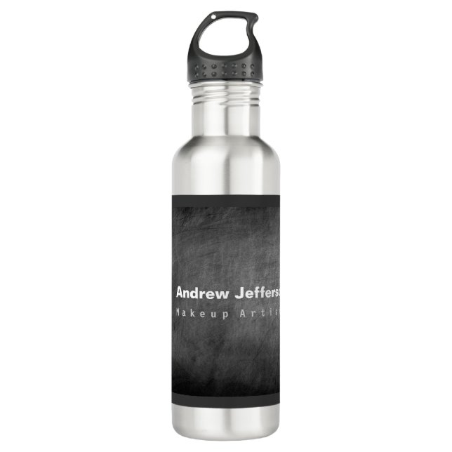 Gray Chalkboard Pattern Red Stainless Steel Water Bottle (Front)