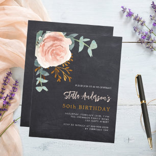 Gray chalkboard rose floral birthday invitation