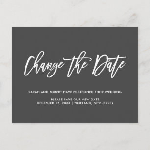 Gray Change the date Postponed Cancelled wedding Announcement Postcard