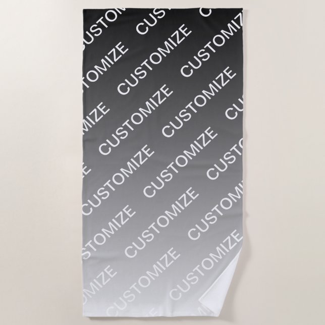 Gray (changeable color) Ombre & Text Pattern Beach Towel (Front)