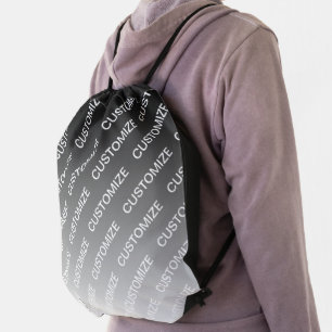 Gray (changeable color) Ombre & Text Pattern Drawstring Bag