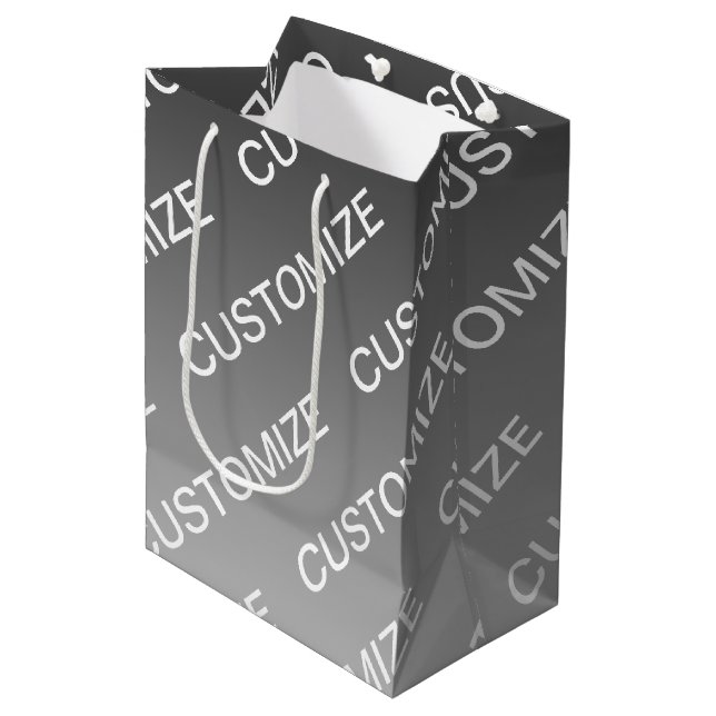 Gray (changeable color) Ombre & Text Pattern Medium Gift Bag (Front Angled)