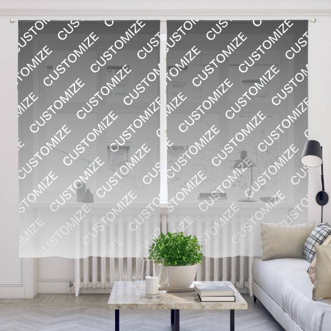 Gray (changeable color) Ombre & Text Pattern Sheer Curtains (Living Room)