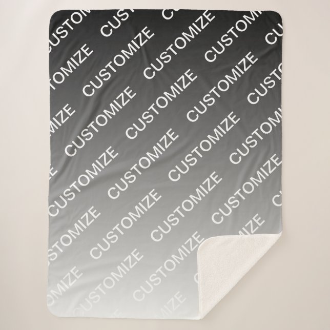 Gray (changeable color) Ombre & Text Pattern Sherpa Blanket (Front)