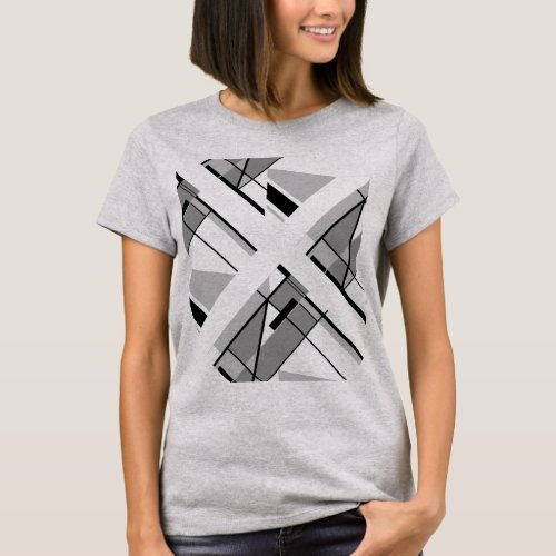 Gray Charcoal Back lGeometric Diagonal Design T_Shirt