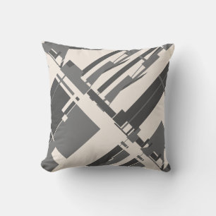 Gray Charcoal Beige Southwest Art Look Diagonal Throw Pillow