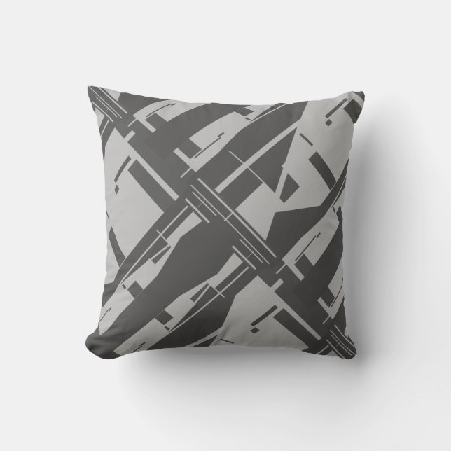 Gray Charcoal Diagonal Abstract Art Design Throw Pillow (Front)