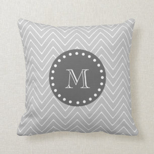 Gray & Charcoal Modern Chevron Custom Monogram Throw Pillow