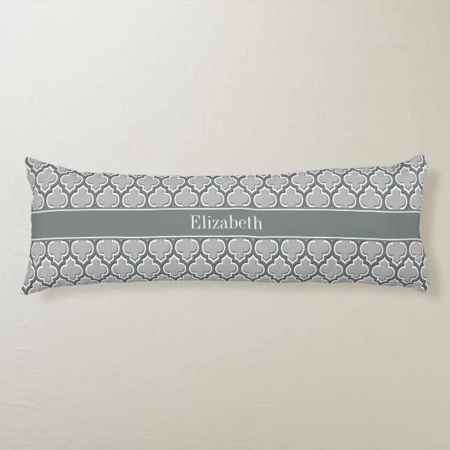 Gray Charcoal Moroccan #5DS Charcoal Name Monogram Body Pillow (Front)