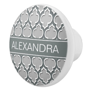 Gray Charcoal Moroccan #5DS Charcoal Name Monogram Ceramic Knob