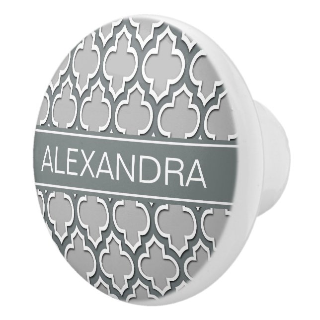 Gray Charcoal Moroccan #5DS Charcoal Name Monogram Ceramic Knob (Right)