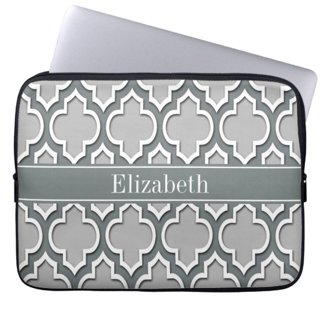 Gray Charcoal Moroccan #5DS Charcoal Name Monogram Laptop Sleeve (Front)