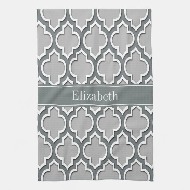 Gray Charcoal Moroccan #5DS Charcoal Name Monogram Towel (Vertical)