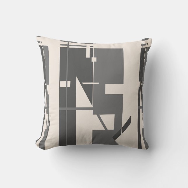 Gray Charcoal on Beige Bold Vertical Tribal Art Throw Pillow (Front)