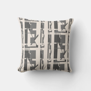 Gray Charcoal on Beige Uneven Mosaic Art Motif Throw Pillow