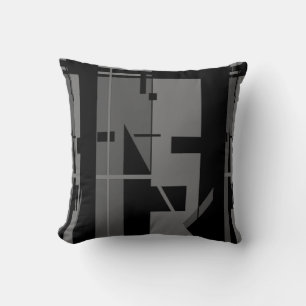 Gray Charcoal on Black Bold Vertical Tribal Art Throw Pillow