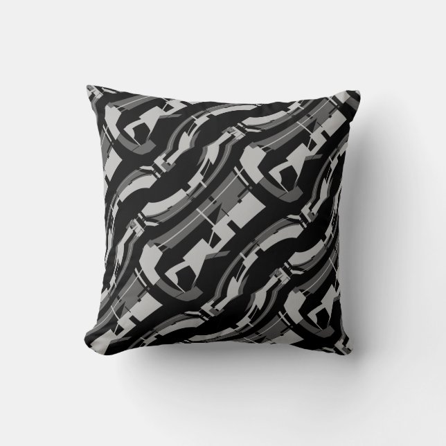 Gray Charcoal on Black Diagonal Pattern Abstract Throw Pillow (Front)