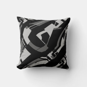 Gray Charcoal on Black Diagonal Southwest Look Throw Pillow