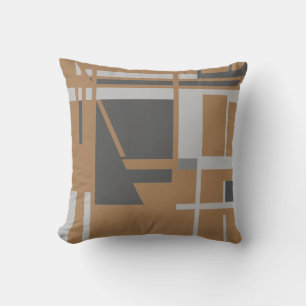 Gray Charcoal on Tan Perpendicular MCM Look Motif Throw Pillow