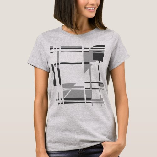 Gray Charcoal Perpendicular Shapes Lines T_Shirt