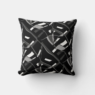 Gray Charcoal White Black Slanted Twirling Lines Throw Pillow