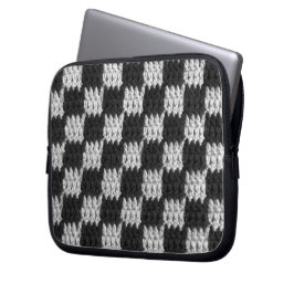 Gray Checker Artisan Crochet Print Electronics Bag