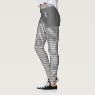 Gray Checkered Fabric Print Monogram Personalized Leggings