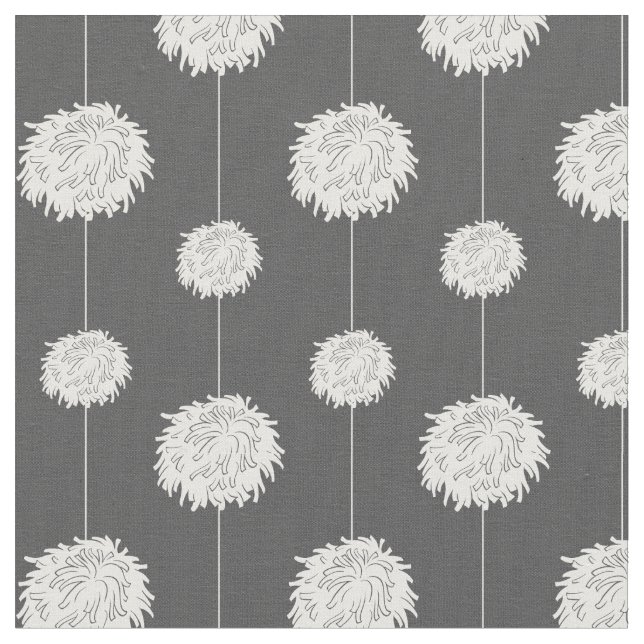 Gray Cheerleader Pom Pom Pattern Fabric (Close Up)