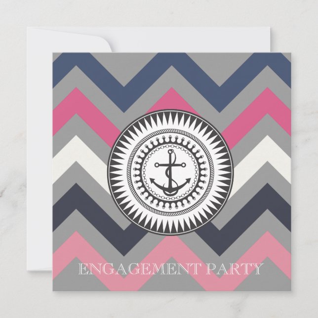 Gray Chevron Anchor Nautical Invitation (Front)
