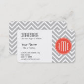 Gray Chevron and Coral Custom Monogram Business Card (Front/Back)