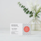 Gray Chevron and Coral Custom Monogram Business Card (Standing Front)