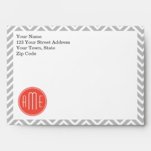 Gray Chevron and Coral Custom Monogram Envelope