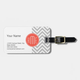 Gray Chevron and Coral Custom Monogram Luggage Tag