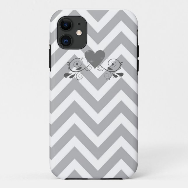 Gray Chevron and Heart Design Phone Case (Back)