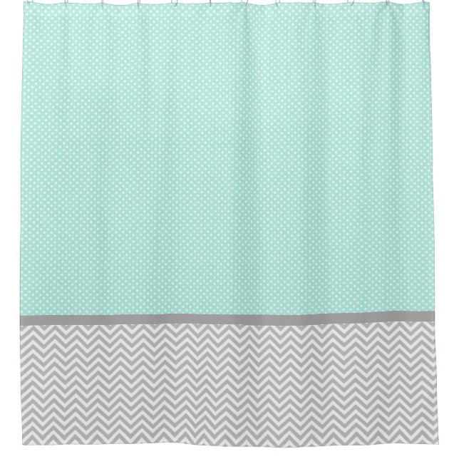 Gray Chevron and Mint Green Shower Curtain (Front)
