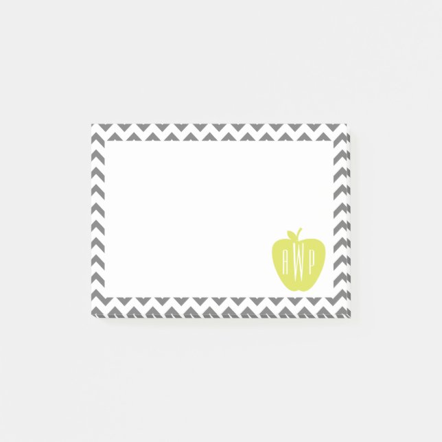 Gray Chevron And Neon Apple Monogram Teacher Post-it Notes (Front)