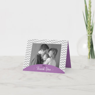 Gray Chevron and Purple Photo Thank You Cards