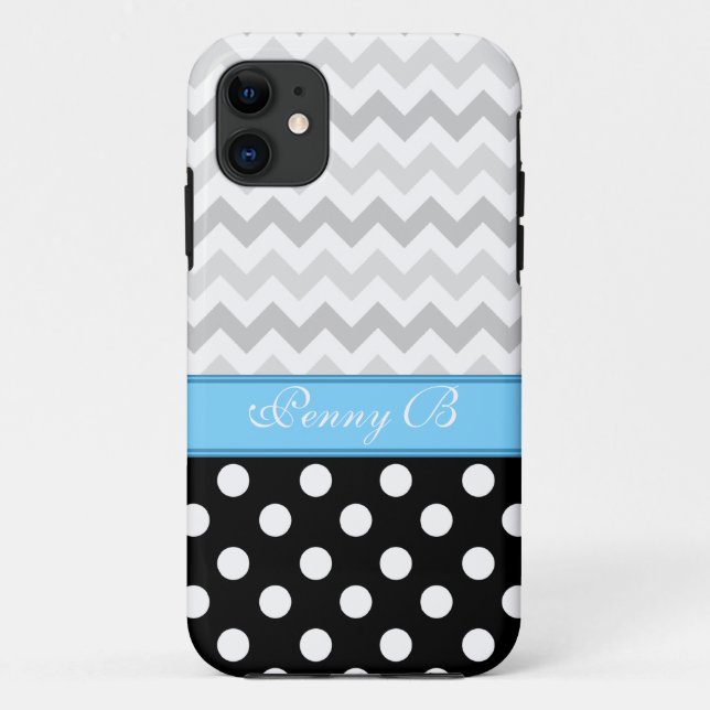 Gray Chevron Black Polka Dot Blue iPhone 5 Case (Back)