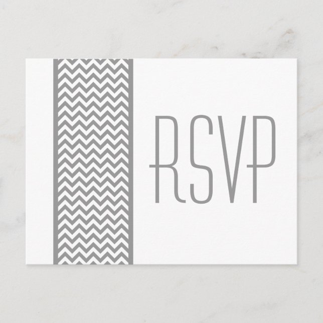 Gray Chevron Border RSVP Postcard (Front)