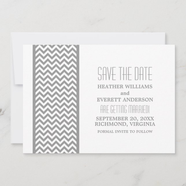 Gray Chevron Border Save the Date Invite (Front)