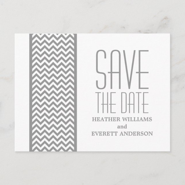 Gray Chevron Border Save the Date Postcard (Front)