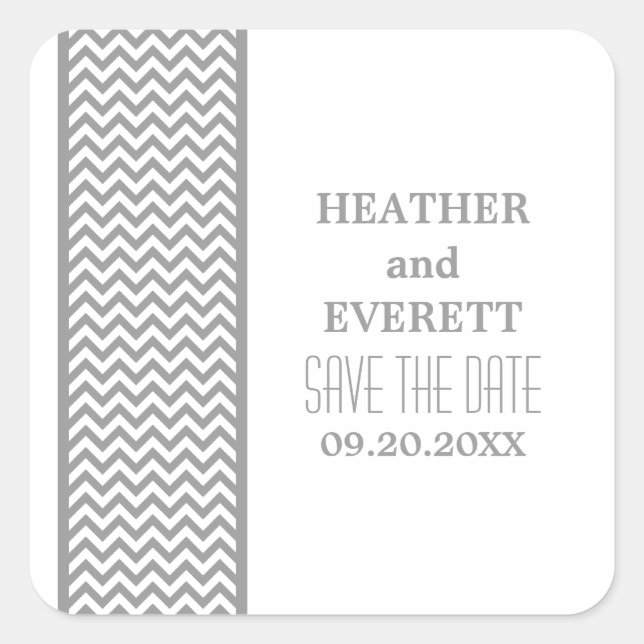 Gray Chevron Border Save the Date Stickers (Front)
