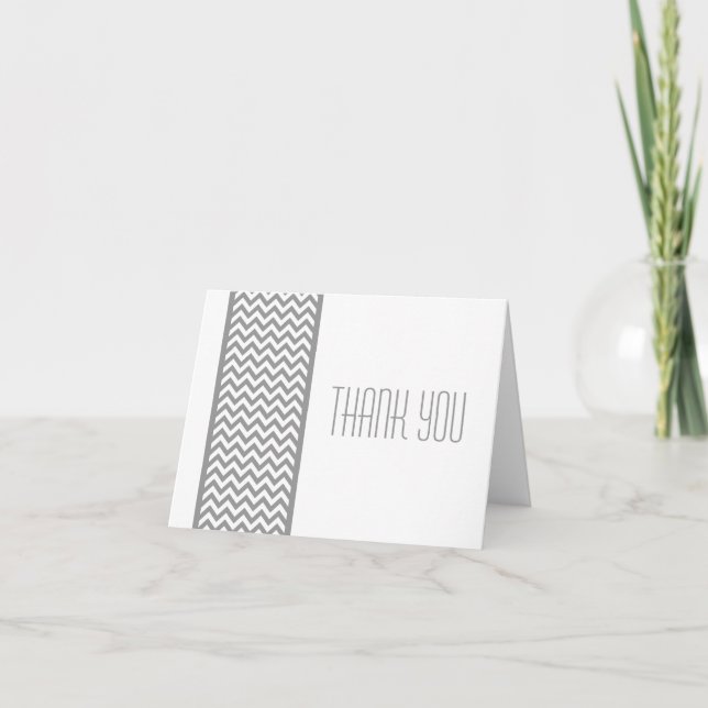 Gray Chevron Border Thank You Card (Front)