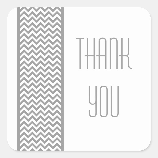 Gray Chevron Border Thank You Stickers (Front)