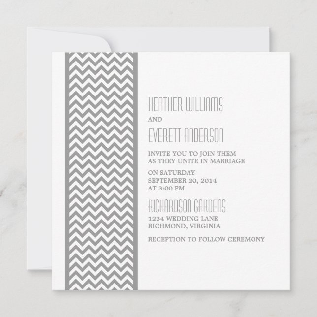 Gray Chevron Border Wedding Invite (Front)