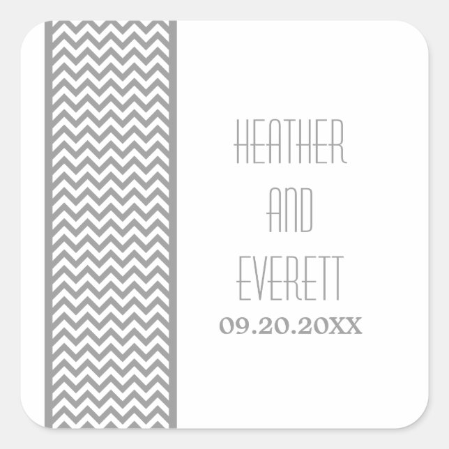 Gray Chevron Border Wedding Stickers (Front)